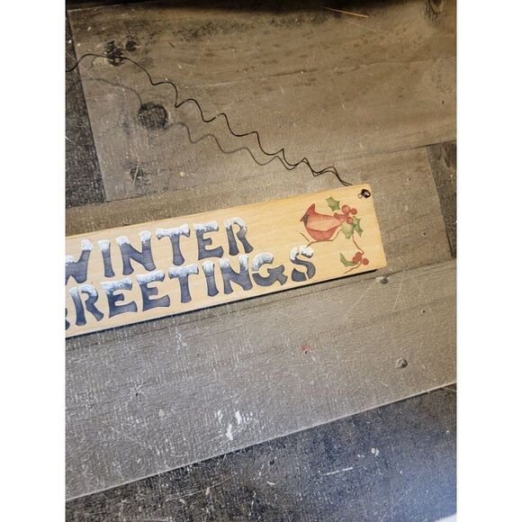 Winter greetings red cardinal bird mistletoe Xmas sign Decor - Picture 3 of 4